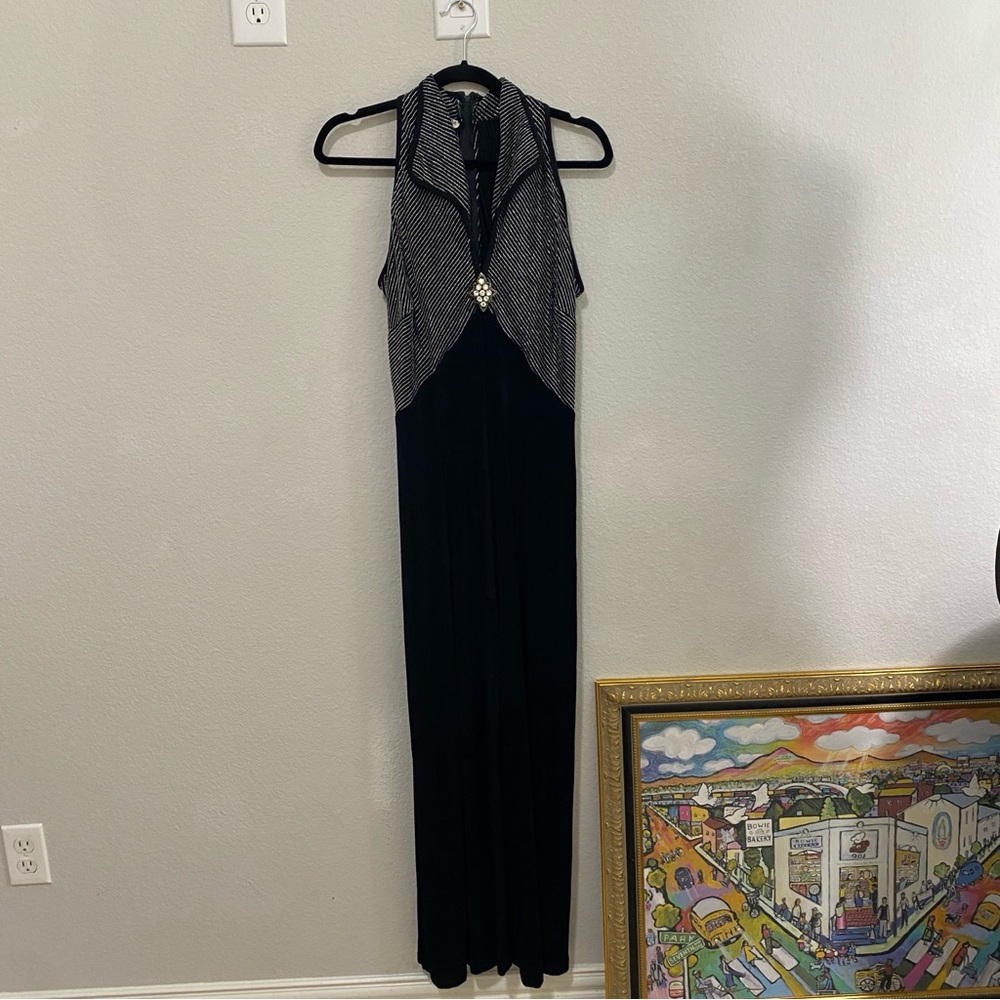 Vintage Brunnella Jumpsuit Black/Silver  Sleeveless, Decorative Brooch